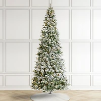 Glitzhome® 11ft Pre-Lit Flocked Slim Pine Artificial Christmas Tree, Warm White LED Lights