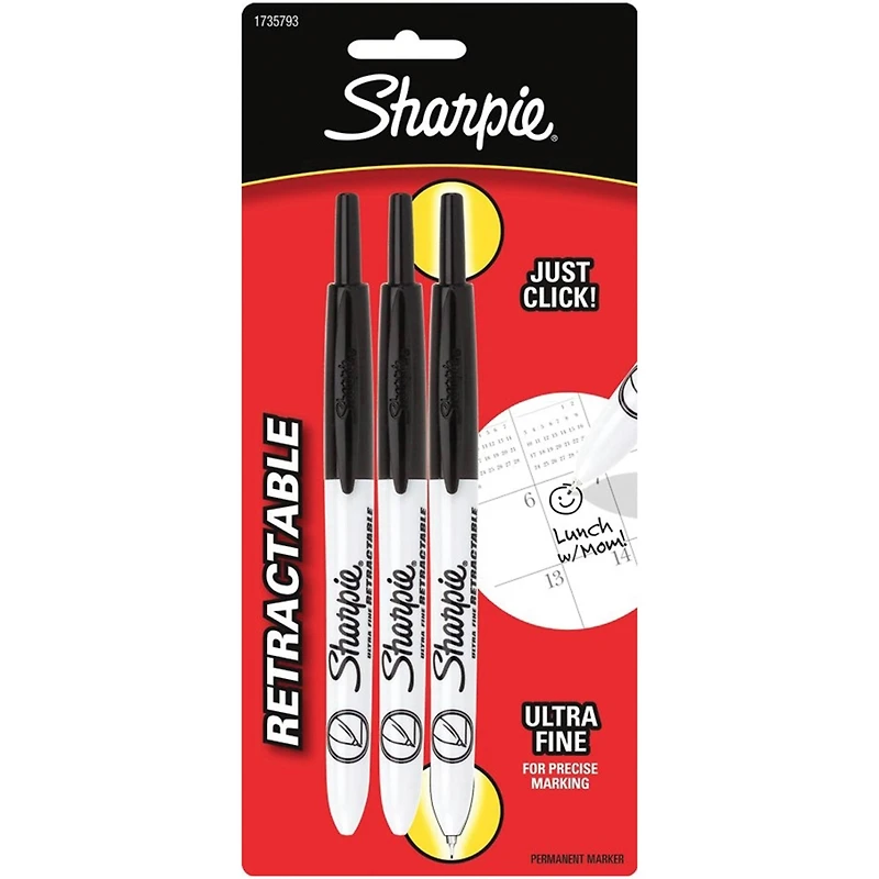 Sharpie® Ultra Fine Black Retractable Permanent Markers, 3ct.
