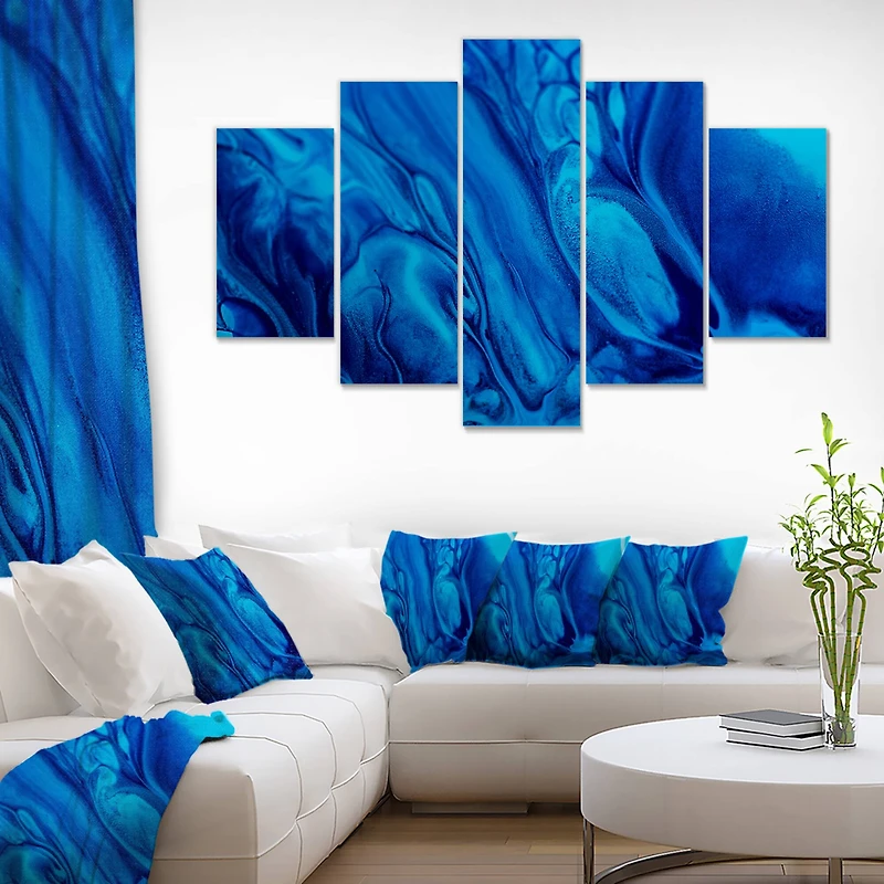 Designart - Dark Blue Abstract Acrylic Paint Mix - Contemporary Art on Canvas