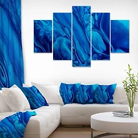 Designart - Dark Blue Abstract Acrylic Paint Mix - Contemporary Art on Canvas