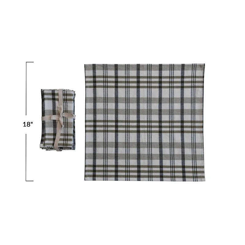 Hello Honey® 18" White & Green Plaid Stonewashed Cotton Napkins, 4ct.