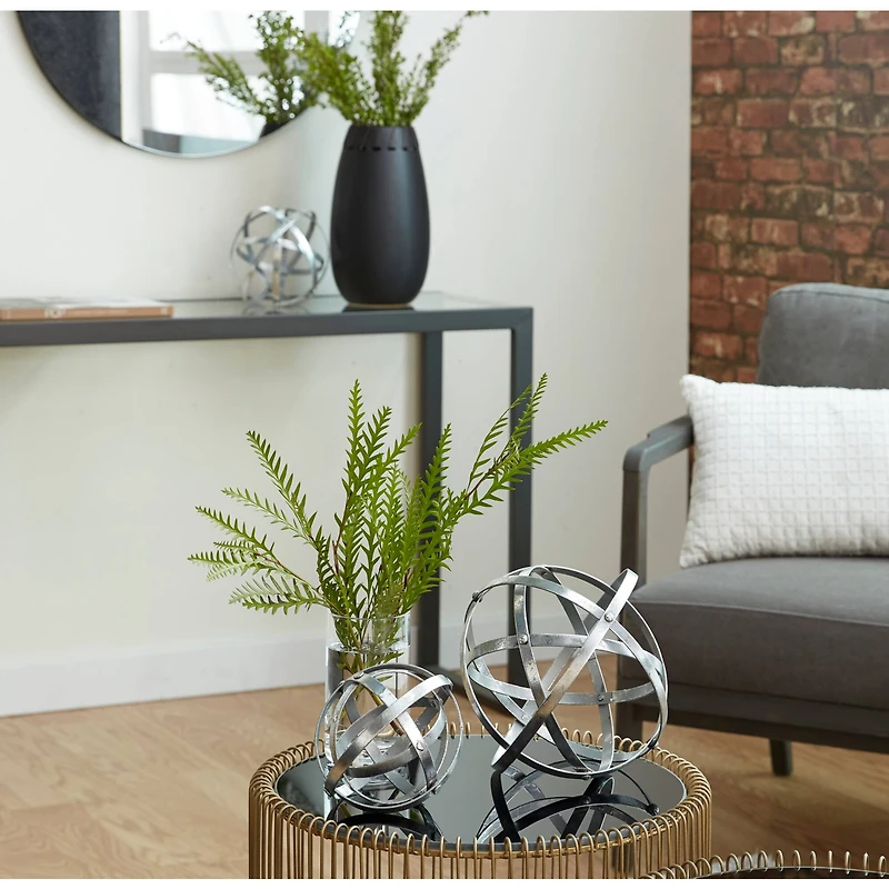 Silver Metal Modern Orbs Balls Sculpture Set