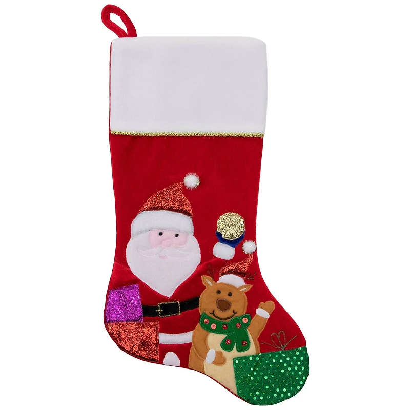 20.5" Santa Claus, Reindeer & Glitter Presents Christmas Stocking