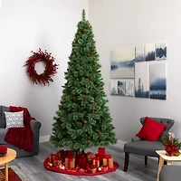 9ft. Pre-Lit White Mountain Pine & Pinecones Artificial Christmas Tree with Clear LED Lights