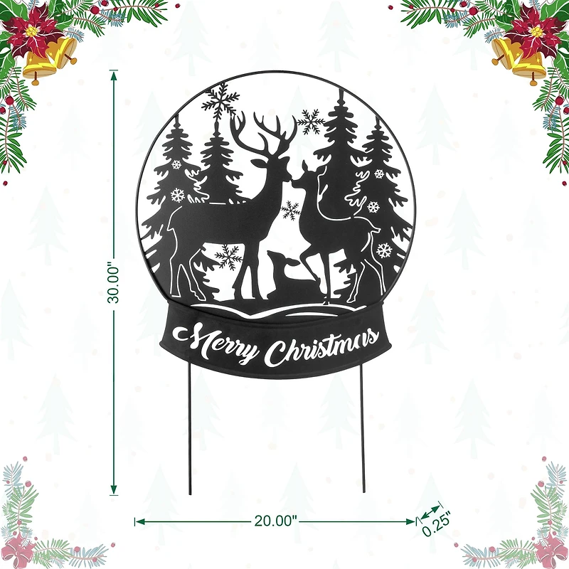 Glitzhome® 2.5ft. Metal Water Globe with Reindeer Family Silhouette Yard Stake