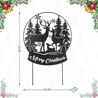Glitzhome® 2.5ft. Metal Water Globe with Reindeer Family Silhouette Yard Stake