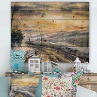 Designart - Winter Landscape With Road Under Bright Sunset