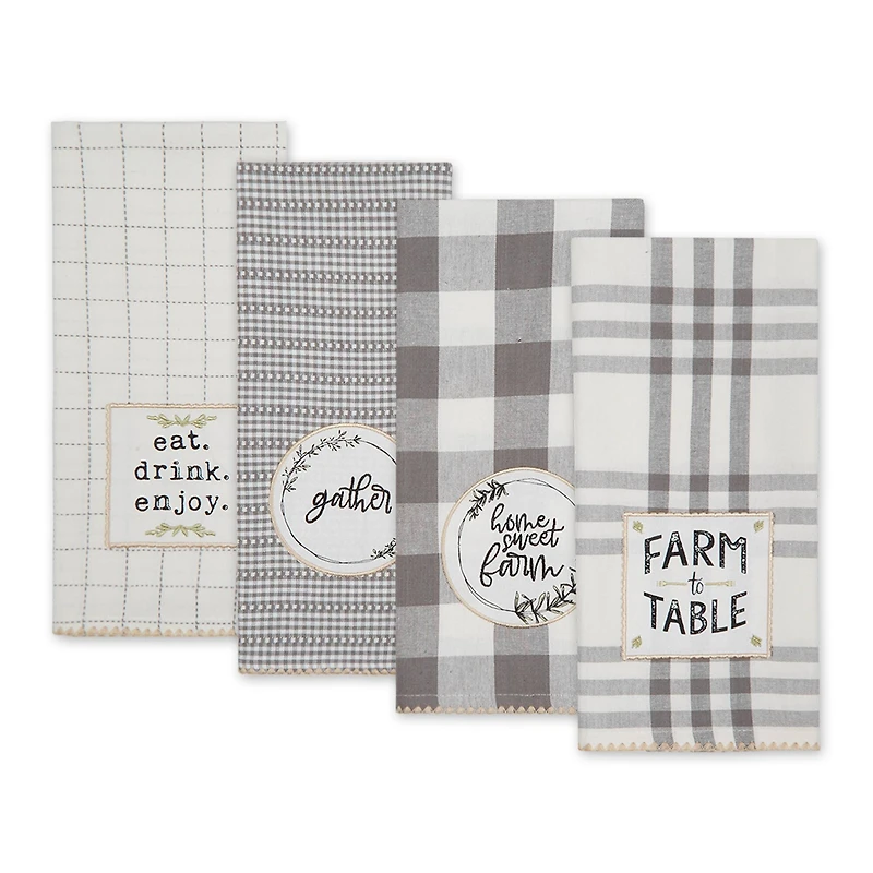 Gray Farm To Table Embellished Dishtowel (Set of 4)