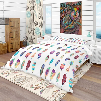 Designart 'Colored Feathers Set' Southwestern Bedding Set