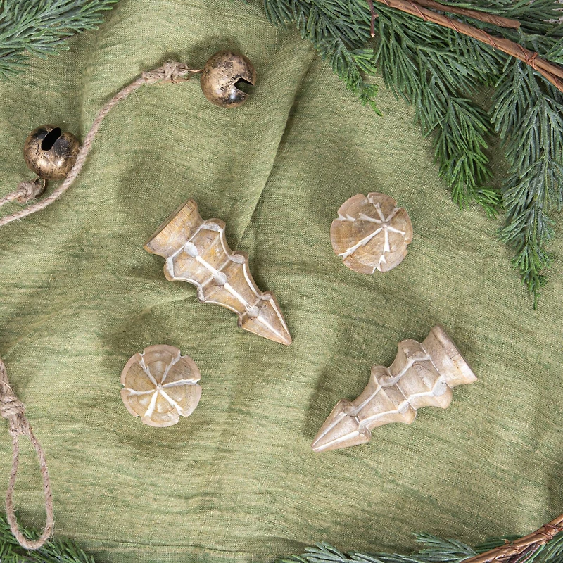 Hello Honey® 4.25" White Carved Mango Wood Christmas Trees, 4ct.