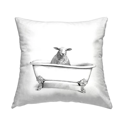Stupell Industries Wooly Sheep in Bathtub Farm Animal Portrait Throw Pillow, 18" x 18"