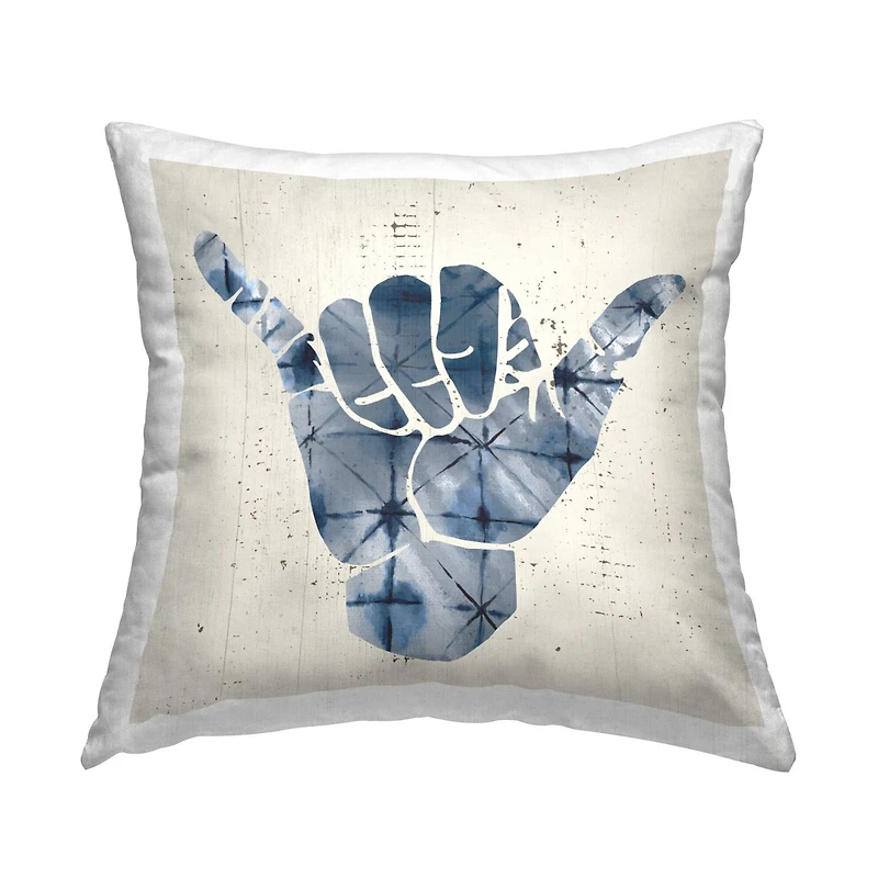 Stupell Industries Abstract Shaka Sign Hand Gesture Blue Geometric Pattern Throw Pillow 18" x 18"