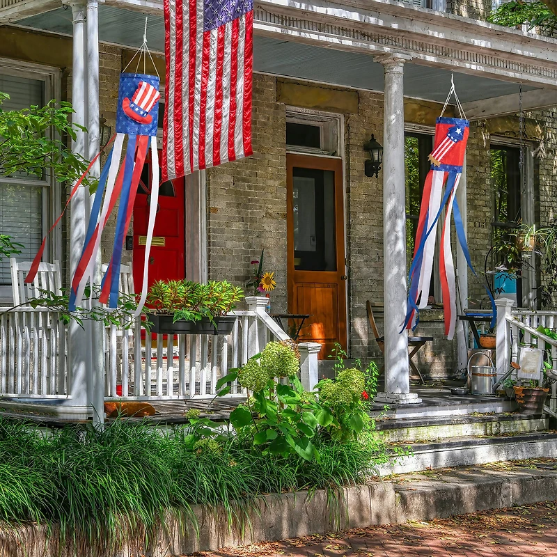 Glitzhome® 44" Patriotic Americana Uncle Sam Hat & Fireworks Windsocks Set
