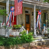 Glitzhome® 44" Patriotic Americana Uncle Sam Hat & Fireworks Windsocks Set