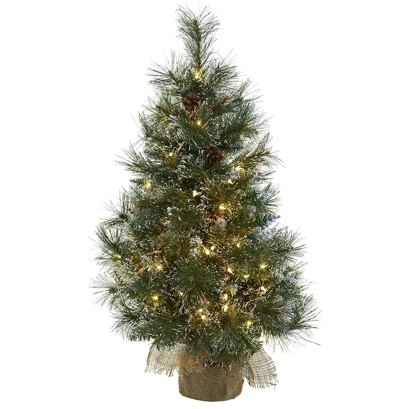 3ft. Pre-Lit Frosted Artificial Christmas Tree with Pinecones, Clear Lights