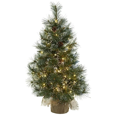 3ft. Pre-Lit Frosted Artificial Christmas Tree with Pinecones, Clear Lights