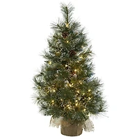 3ft. Pre-Lit Frosted Artificial Christmas Tree with Pinecones, Clear Lights