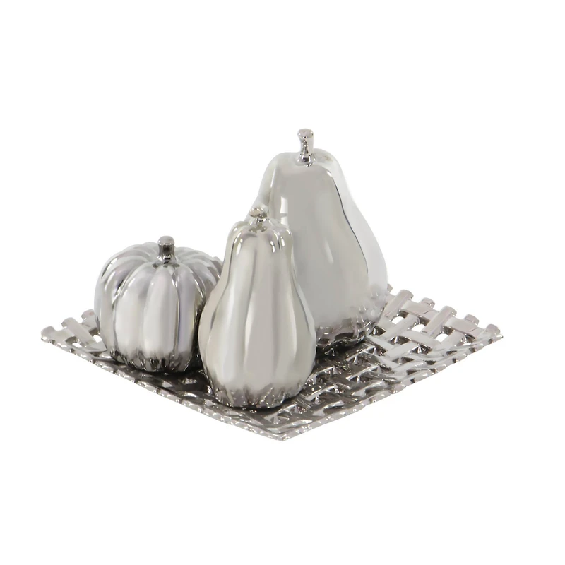Silver Ceramic Glam Fruit Sculpture Set