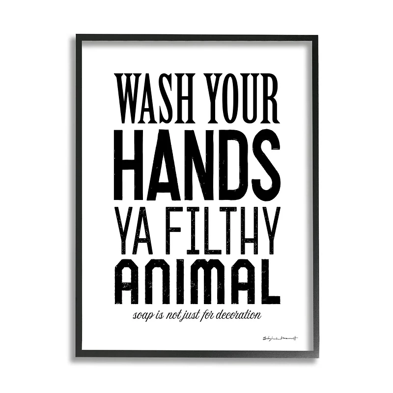 Stupell Industries Wash Your Hands Ya Filthy Animal Funny Bathroom Framed Wall Art