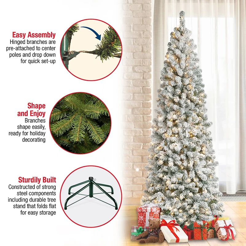 7.5ft. Pre-Lit Acacia Medium Flocked Artificial Christmas Tree, Clear Lights