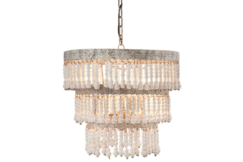 Hello Honey® 20.5" Antique White 3-Tier Wood Bead Chandelier