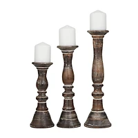 Dark Brown Wood Candle Holder Set