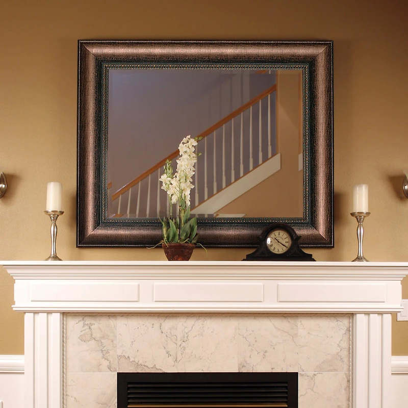 Head West Copper Distressed 30.5" x 36.5" Framed Beveled Accent Vanity Mirror