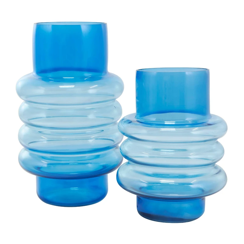 Blue Ombre Bubble Ribbed Glass Vase Set