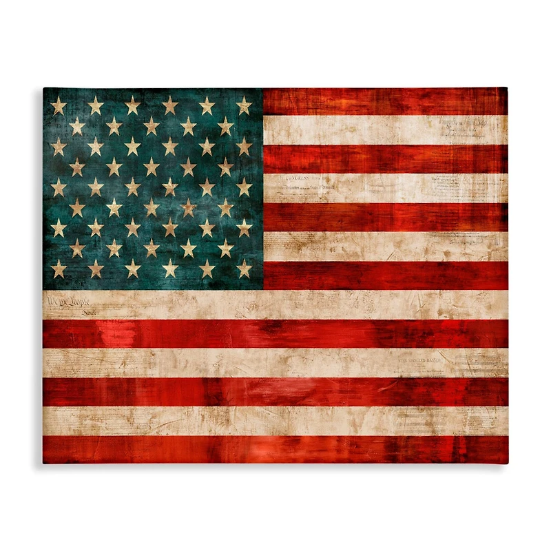 Stupell Industries US American Flag Rustic Pattern Canvas Wall Art