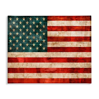 Stupell Industries US American Flag Rustic Pattern Canvas Wall Art