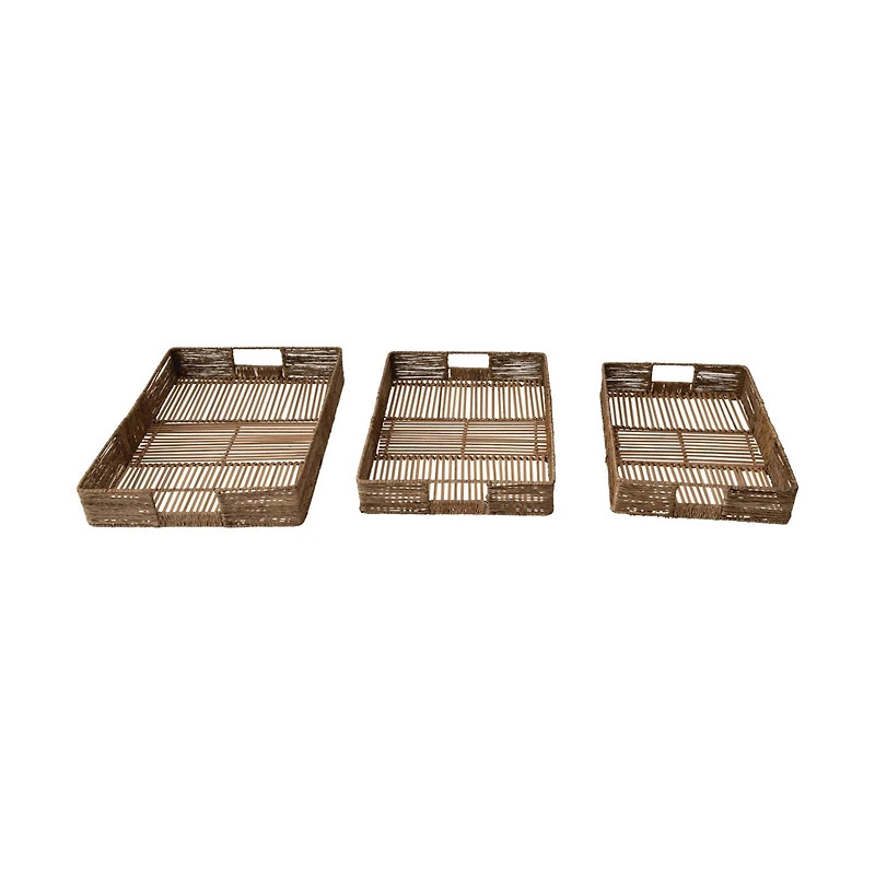 Hello Honey® Hand-Woven Decorative Bamboo & Jute Tray Set