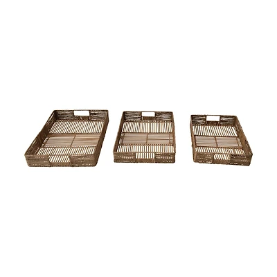 Hello Honey® Hand-Woven Decorative Bamboo & Jute Tray Set