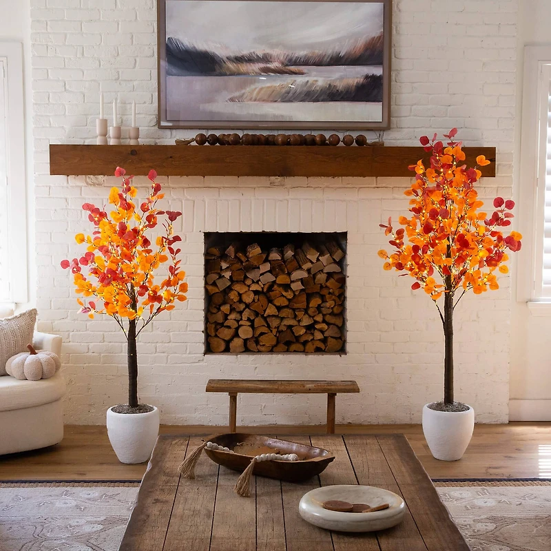 6ft. Pre-Lit Bright Autumn Eucalyptus Artificial Fall Tree with 420 Warm White LED Lights