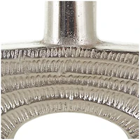 12" Silver Aluminum Geometric Circular Vase with Linear Etchings