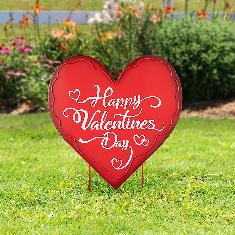 Glitzhome® 24" Metal Happy Valentine's Day Heart Yard Stake