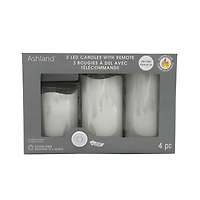 White Glowing Flame LED Wax Pillar Candle Set with Remote by Ashland®