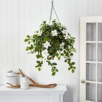 3.5ft. Real Touch Poinsettia and Variegated Holly Artificial Plant in Hanging Cone Basket