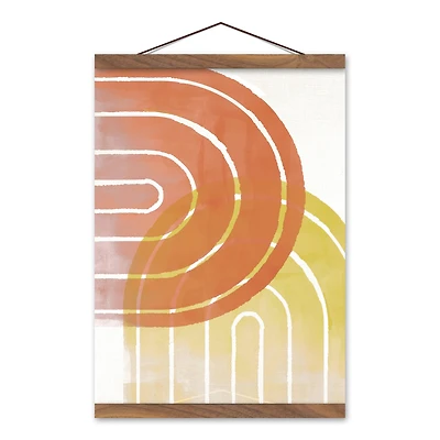 Gold Orange Rainbows 12" x 16" Teak Hanging Canvas