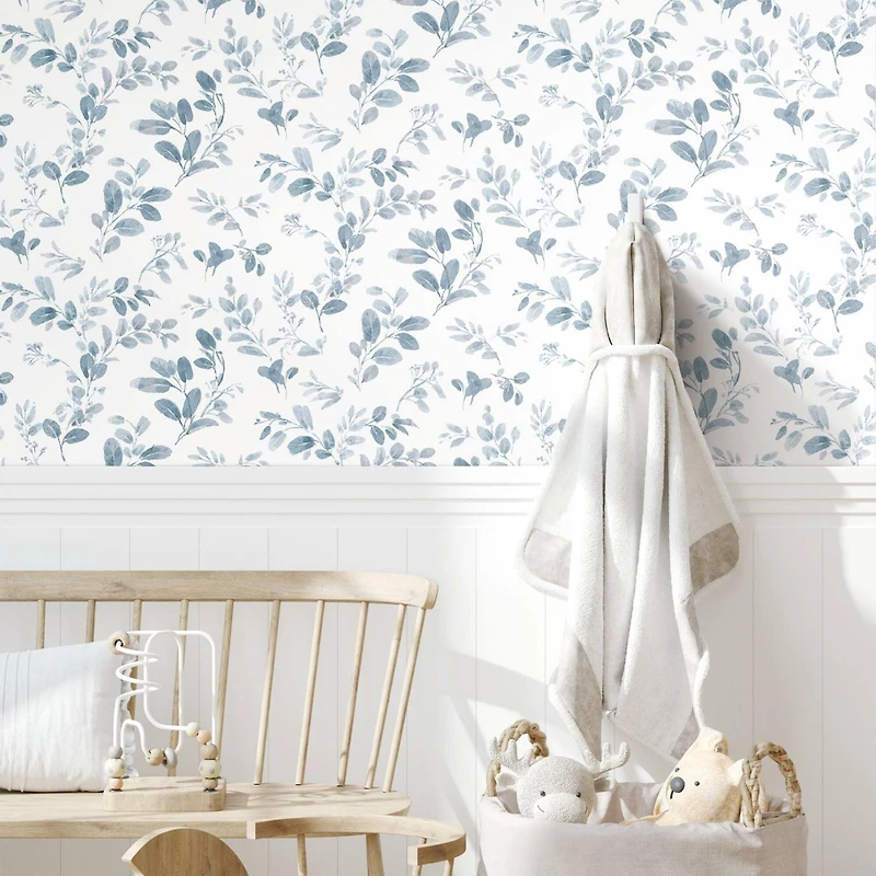 RoomMates Blue Dancing Leaves Peel & Stick Wallpaper