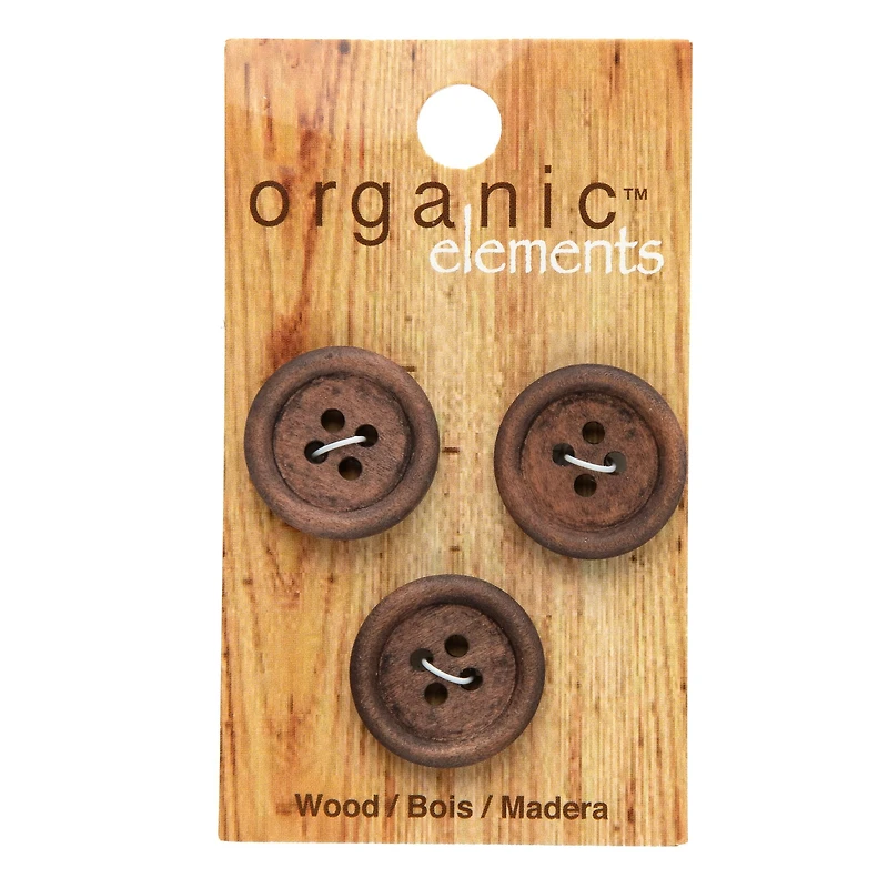 Organic Elements 13/16" Brown Wood Buttons, 3ct.