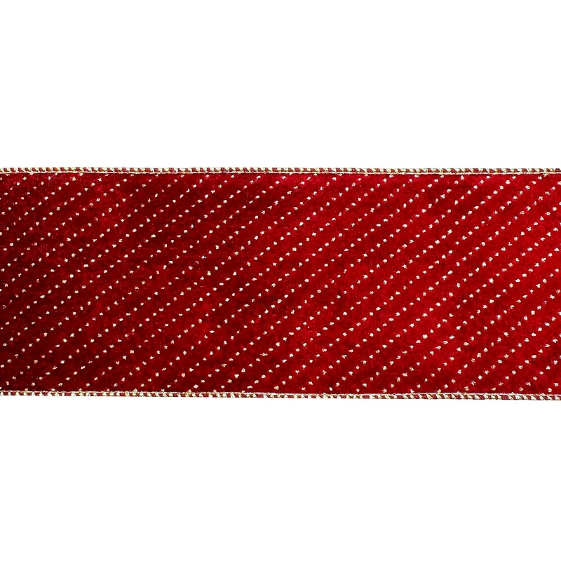 3.5" x 20ft. Burgundy & Gold Glitter Dots Wired Velvet Ribbon by Celebrate It®