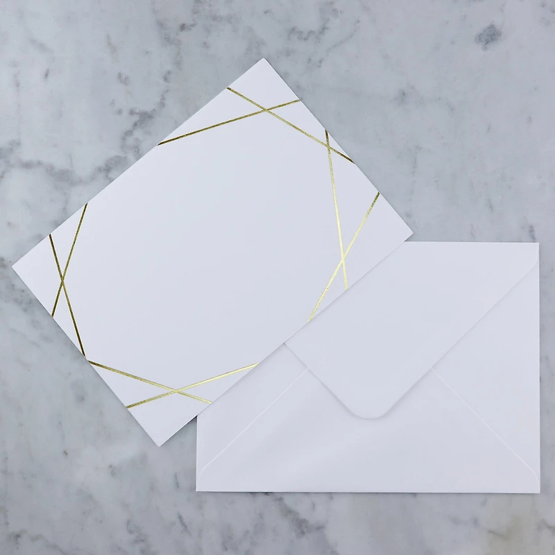 9 Packs: 40 ct. (360 total) White & Gold Foil Flat Cards & Envelopes by Recollections™, 5" x 7"