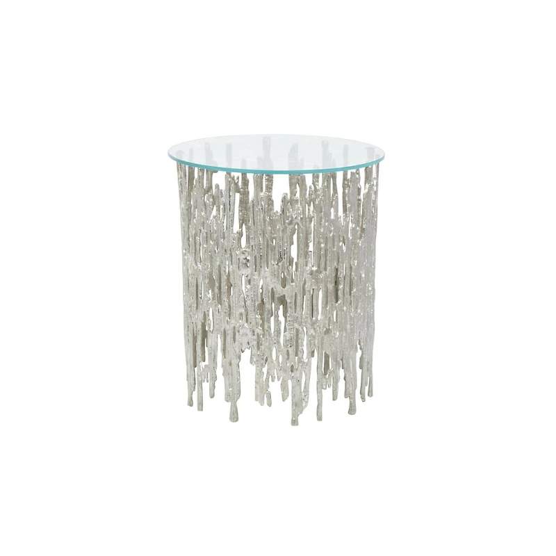 21" Silver Aluminum Accent Table with Glass Tabletop