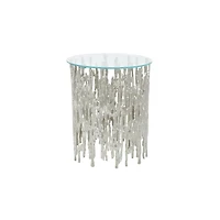 21" Silver Aluminum Accent Table with Glass Tabletop