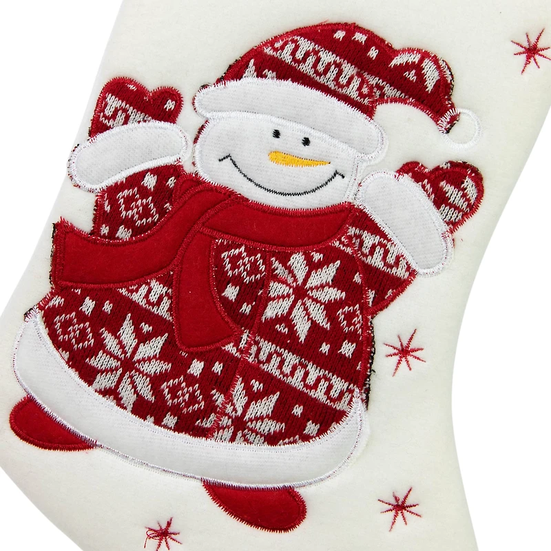 16" Red & White Welcome Snowman Embroidered Christmas Stocking