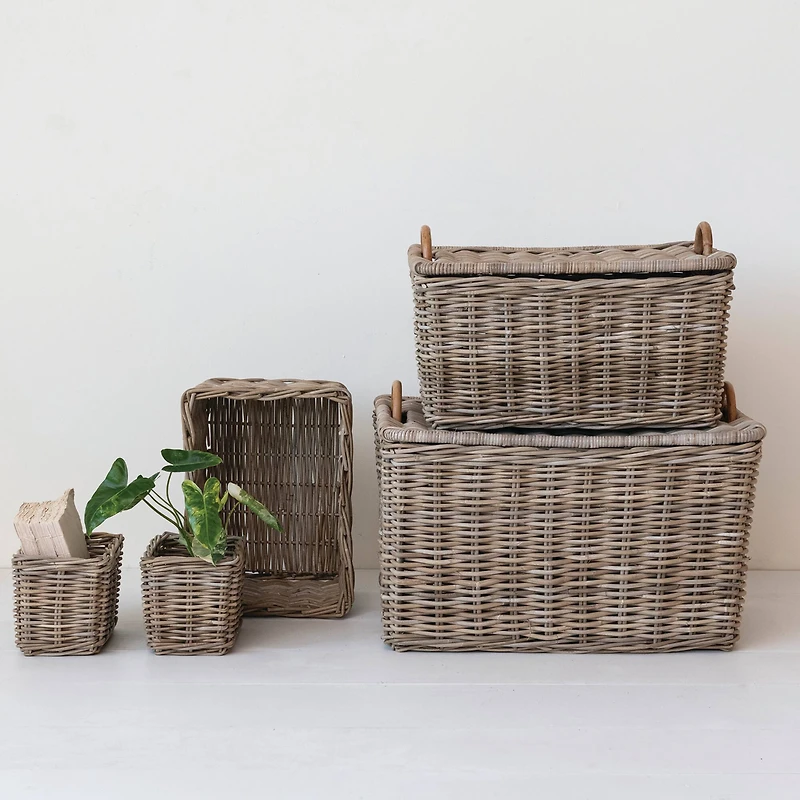 Hello Honey® Natural Hand Woven Rattan Nested Storage Basket Set