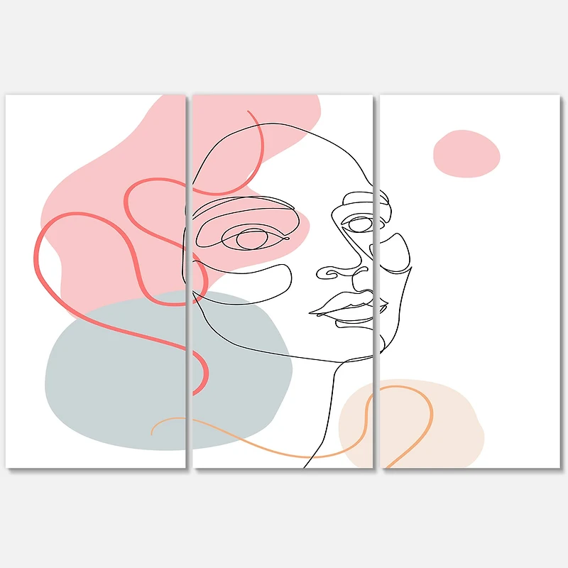 Designart - One Line Drawing of Young Woman In Pastel Tones