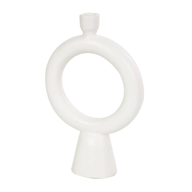 CosmoLiving by Cosmopolitan 12" Black & White Ceramic Geometric Ring Taper Candle Holder Set