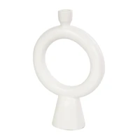 CosmoLiving by Cosmopolitan 12" Black & White Ceramic Geometric Ring Taper Candle Holder Set