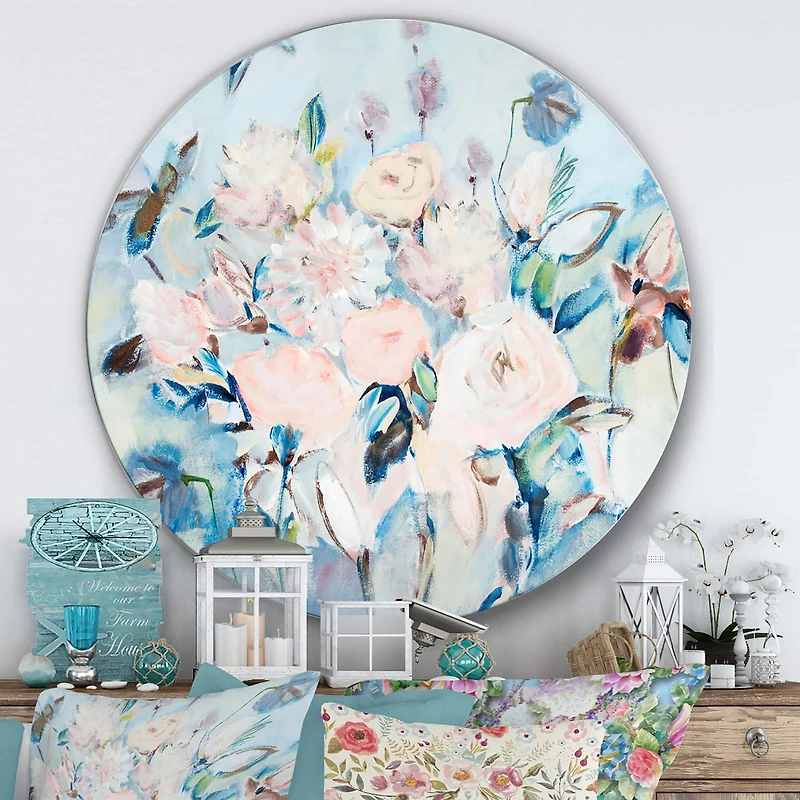 Designart - Abstract Pink Flowers Farmhouse Waterpainting